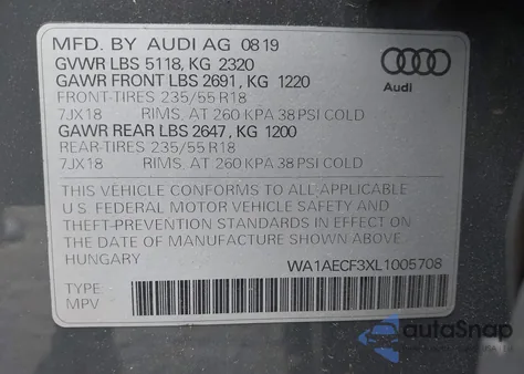 2020 Audi Q3 Premium 45 Tfsi Quattro Tiptronic from USA, damaged, VIN WA1AECF3XL1005708